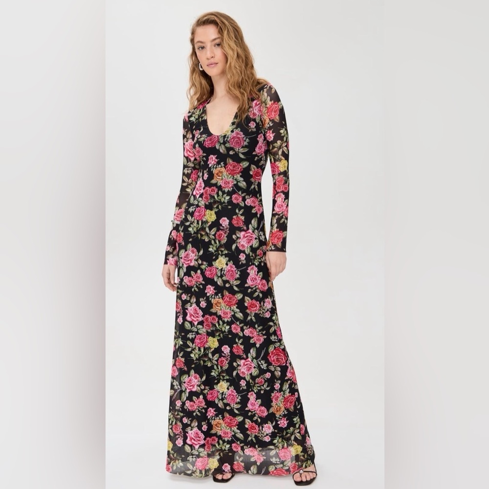 AFRM Black and Pink Floral Long Sleeve Dress